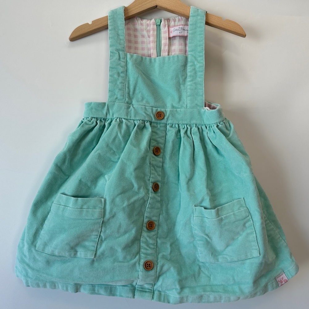 Sweet Honey 4T Toddler Girls Mint Blue Green Corduroy Solid Overall Jumper Dress